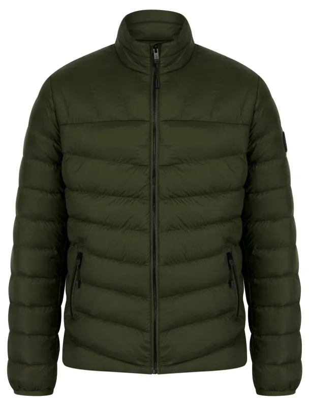 Eastwood Funnel Neck Quilted Puffer Jacket with Fleece Lined Collar in Khaki - Tokyo Laundry sold by Tokyo Laundry