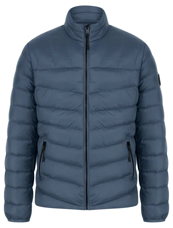 Eastwood Funnel Neck Quilted Puffer Jacket with Fleece Lined Collar in Slate Blue - Tokyo Laundry sold by Tokyo Laundry