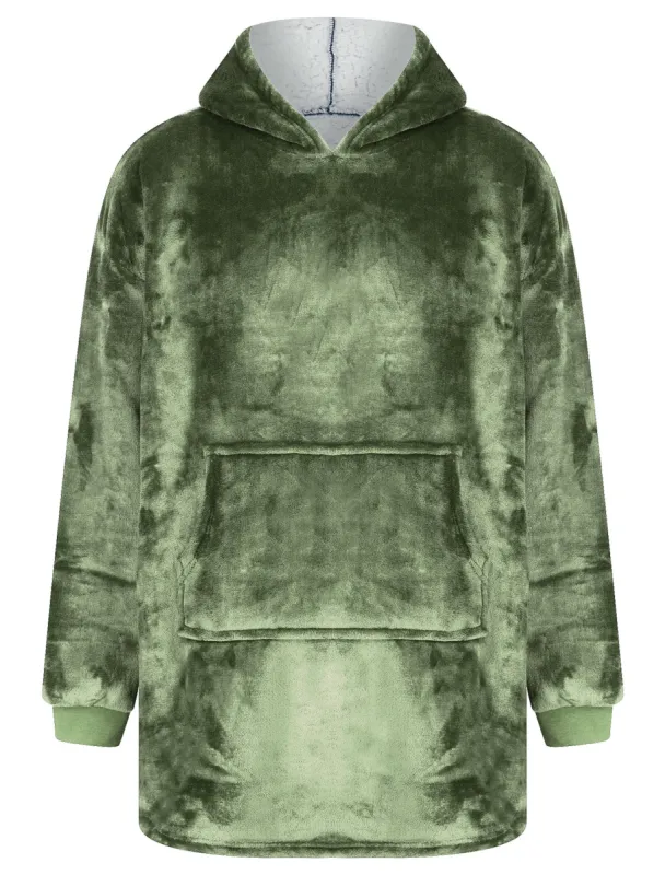 Adult Grizzly Soft Fleece Borg Lined Oversized Hooded Blanket with Pocket in Deep Lichen Green - Tokyo Laundry sold by Tokyo Laundry