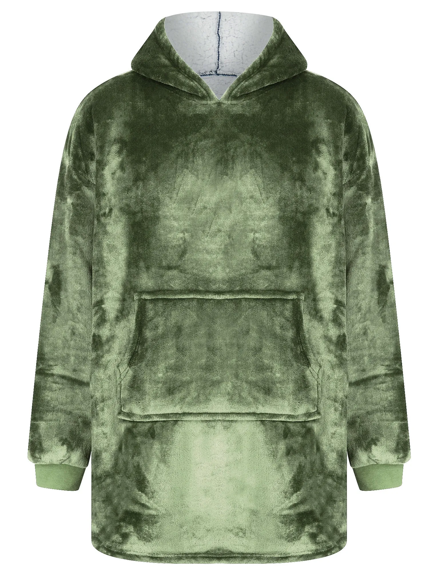 Adult Grizzly Soft Fleece Borg Lined Oversized Hooded Blanket with Pocket in Deep Lichen Green - Tokyo Laundry sold by Tokyo Laundry