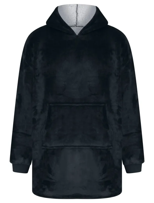 Adult Grizzly Soft Fleece Borg Lined Oversized Hooded Blanket with Pocket in Jet Black - Tokyo Laundry sold by Tokyo Laundry
