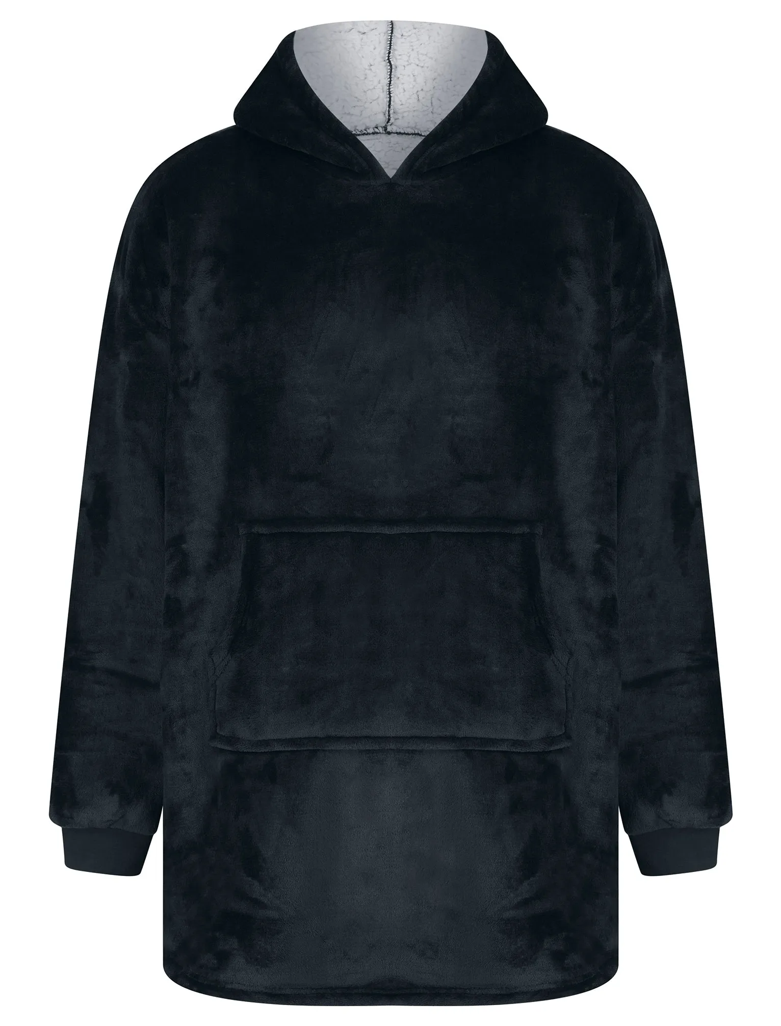 Adult Grizzly Soft Fleece Borg Lined Oversized Hooded Blanket with Pocket in Jet Black - Tokyo Laundry sold by Tokyo Laundry