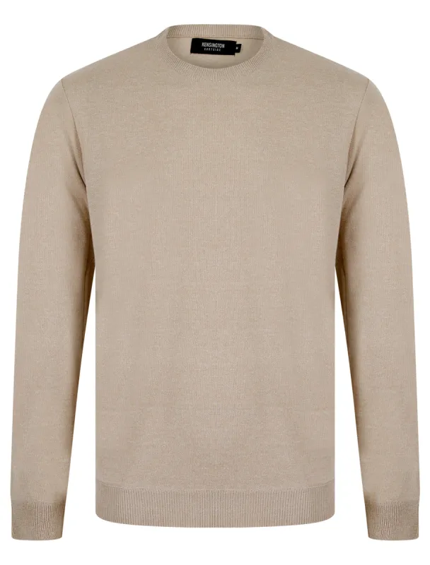 Barney 2 Crew Neck Birdseye Pique Jumper in Stone - Kensington Eastside sold by Tokyo Laundry