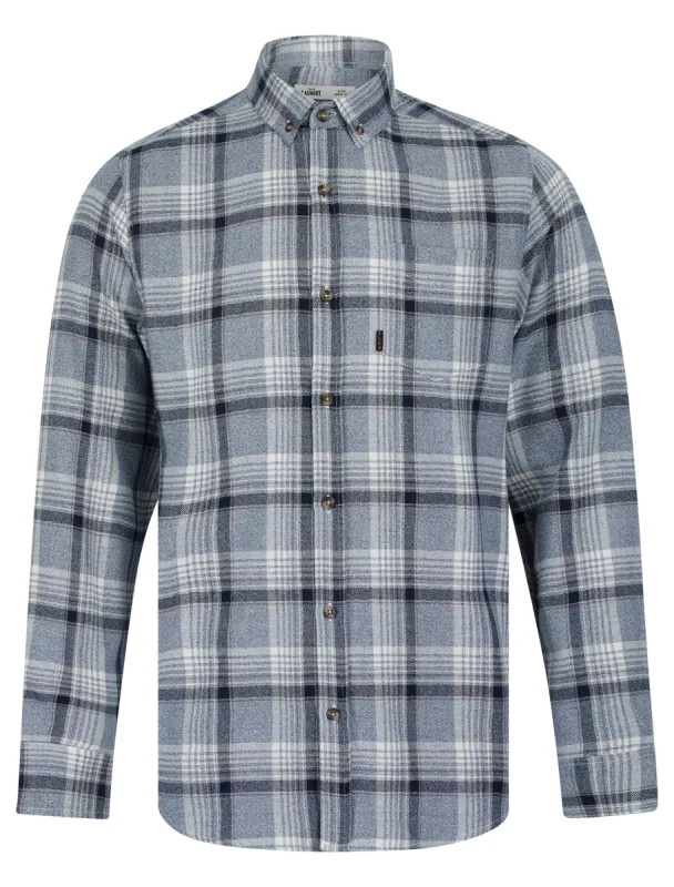 Tunstall Yarn Dyed Checked Cotton Flannel Shirt in Blue / Navy - Tokyo Laundry sold by Tokyo Laundry