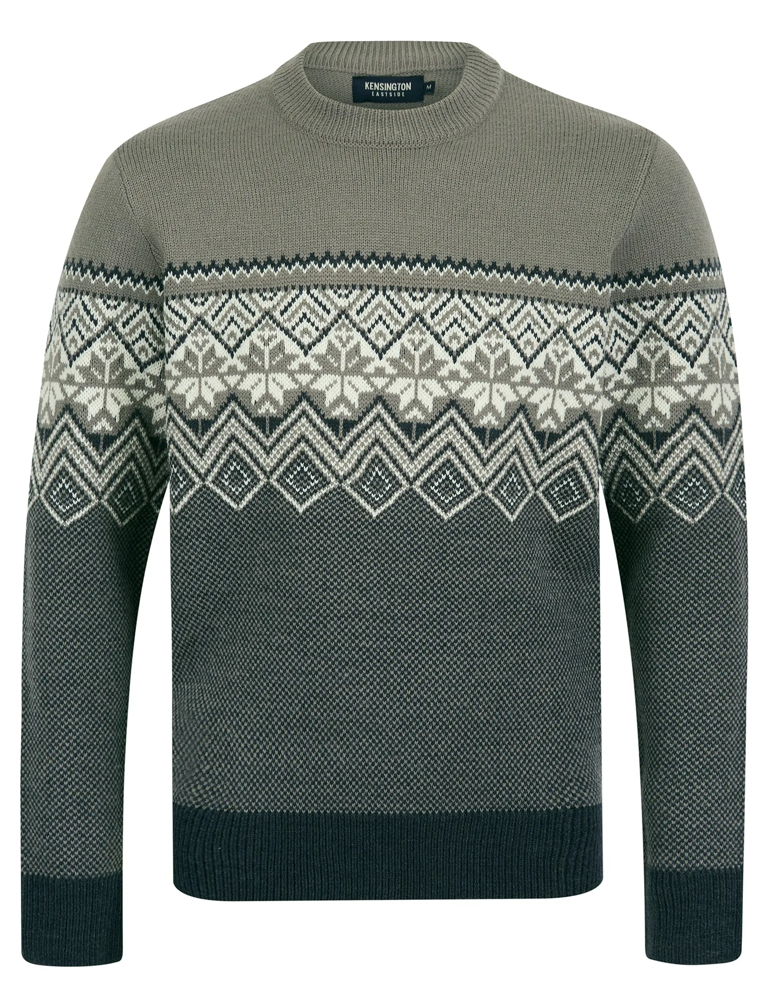 Howe Nordic Fair Isle Design Knitted Crew Neck Jumper in Dark Grey Marl - Kensington Eastside sold by Tokyo Laundry