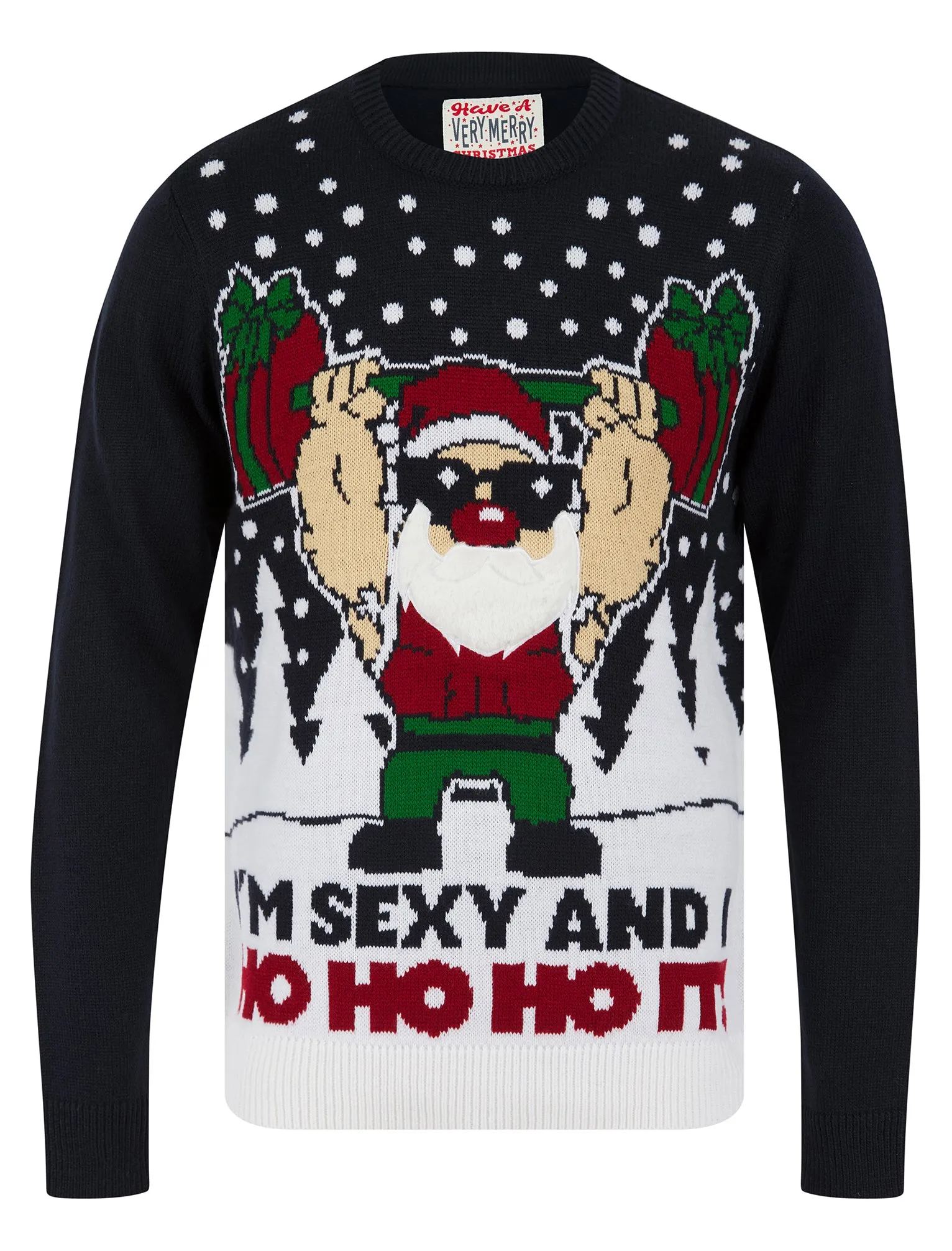 Men's Ho Ho Ho It Motif Novelty Knitted Christmas Jumper in Ink - Merry Christmas sold by Tokyo Laundry