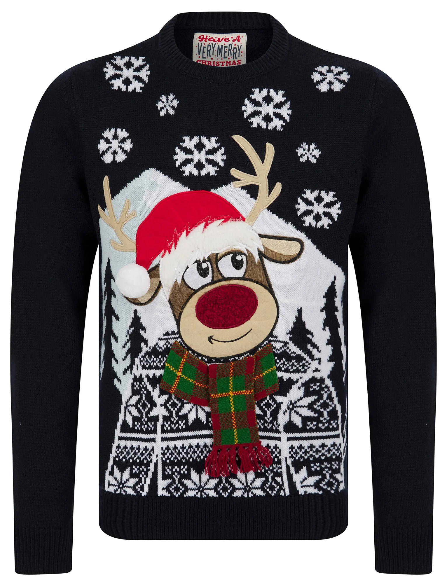 Men's Snow Deer Motif Novelty Christmas Jumper in Ink - Merry Christmas sold by Tokyo Laundry