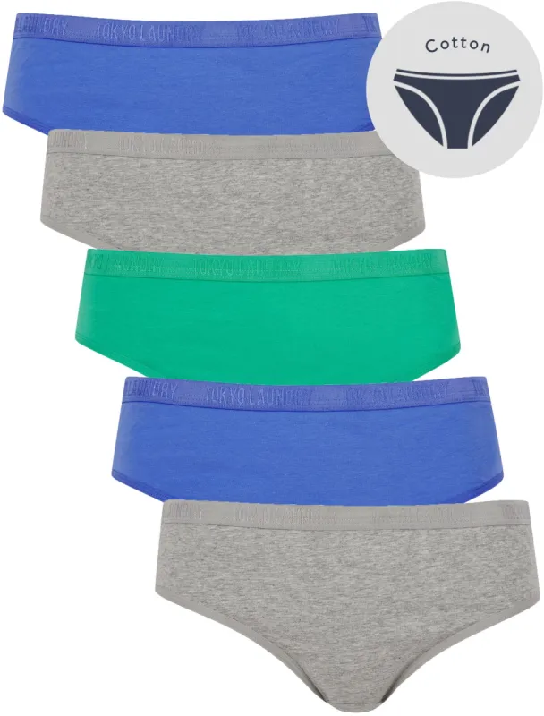 Jean (5 Pack) Cotton Assorted Briefs in Light Grey Marl / Baja Blue / Peacock Green - Tokyo Laundry sold by Tokyo Laundry