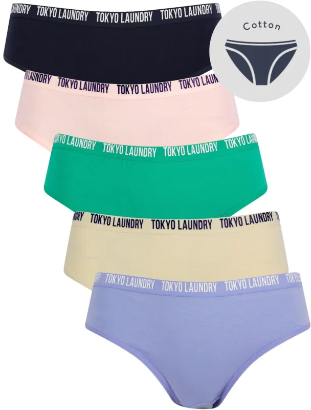 Flo (5 Pack) Cotton Assorted Briefs in Easter Egg Blue / Birch / Peacock Green / Cradle Pink / Navy Blazer - Tokyo Laundry sold by Tokyo Laundry