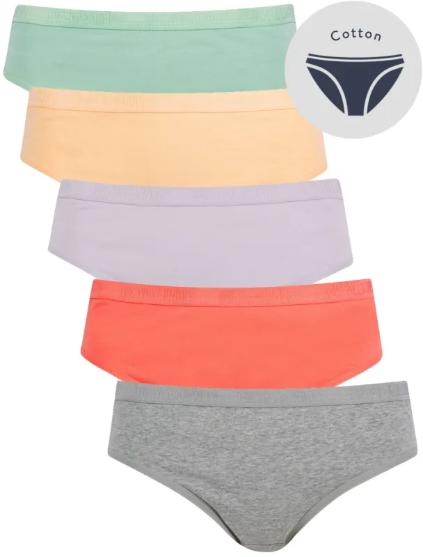 Evie (5 Pack) Cotton Assorted Briefs in Light Grey Marl / Shell Pink / Orchid Petal / Peach Parfait / Surf Spray - Tokyo Laundry sold by Tokyo Laundry