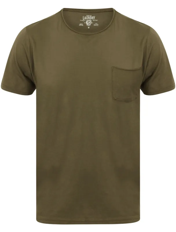 Zac Crew Neck Cotton T-Shirt with Pocket In Burnt Olive - Tokyo Laundry sold by Tokyo Laundry