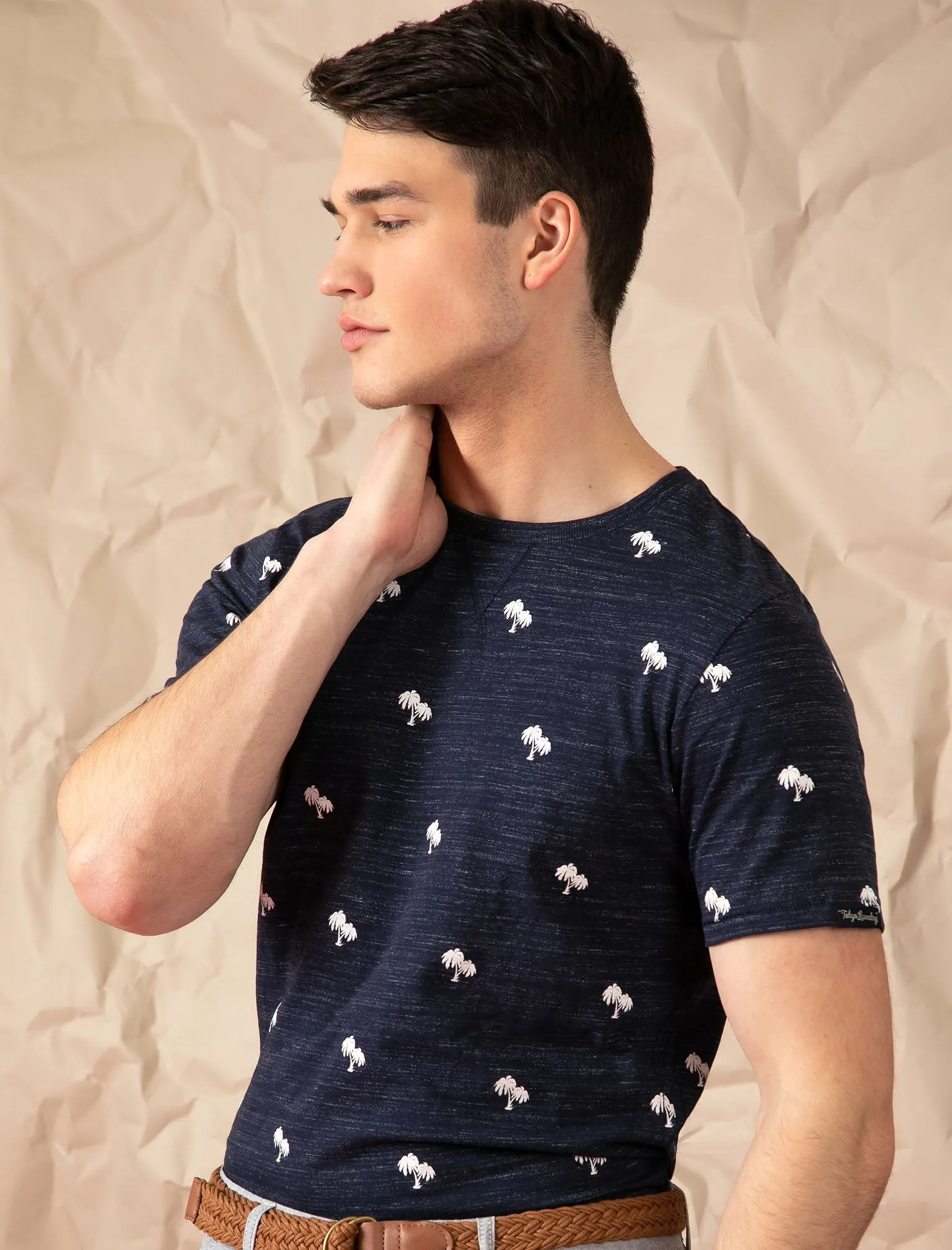 Maui Palm Print Cotton Jersey T-Shirt In Iris Navy - Tokyo Laundry sold by Tokyo Laundry