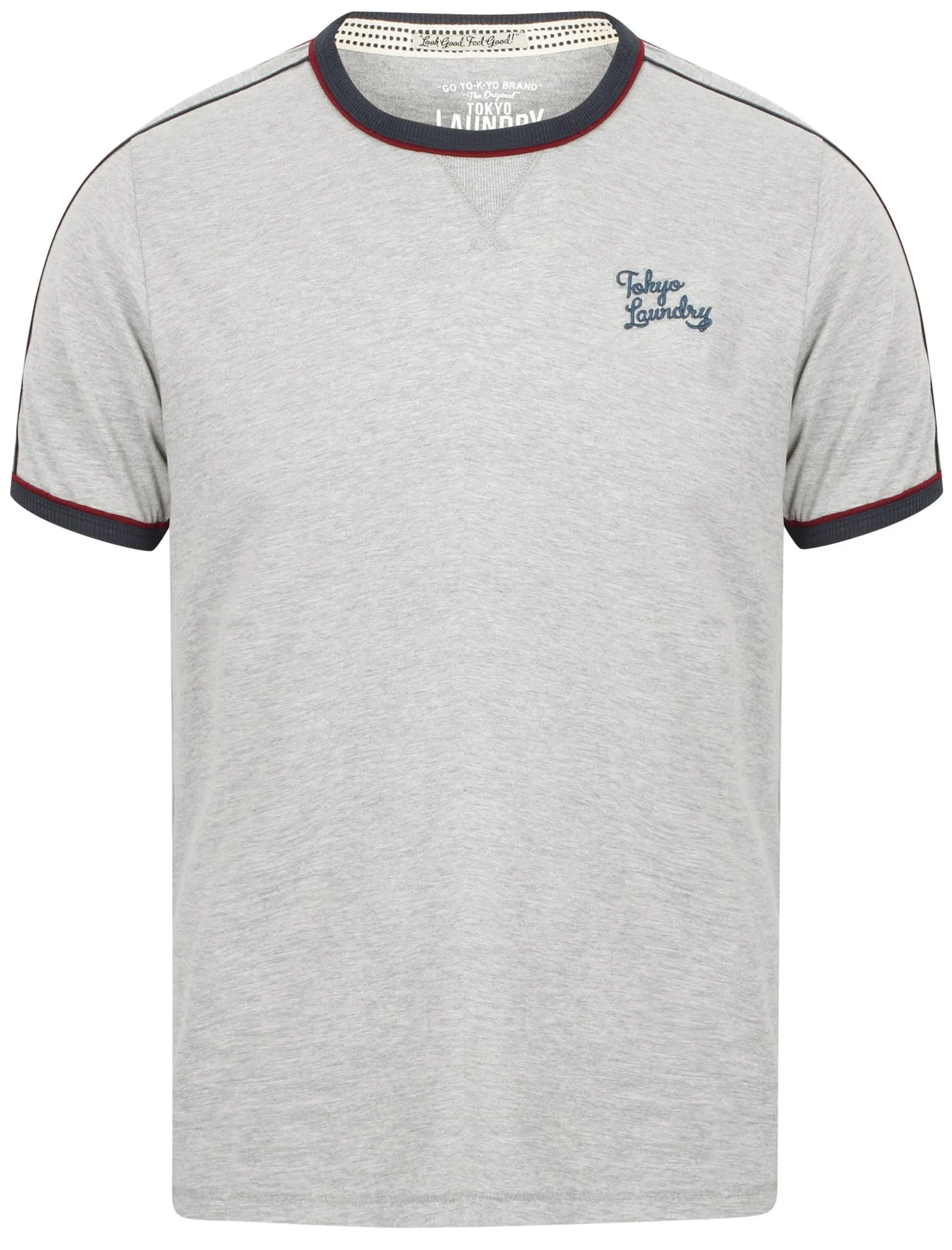 Fernfield Cotton T-Shirt with Woven Stripe Sleeves in Light Grey Marl - Tokyo Laundry sold by Tokyo Laundry