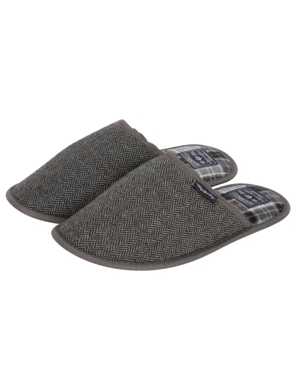 Firth Herringbone Mule Slippers with Checked Lining in Grey - Tokyo Laundry sold by Tokyo Laundry