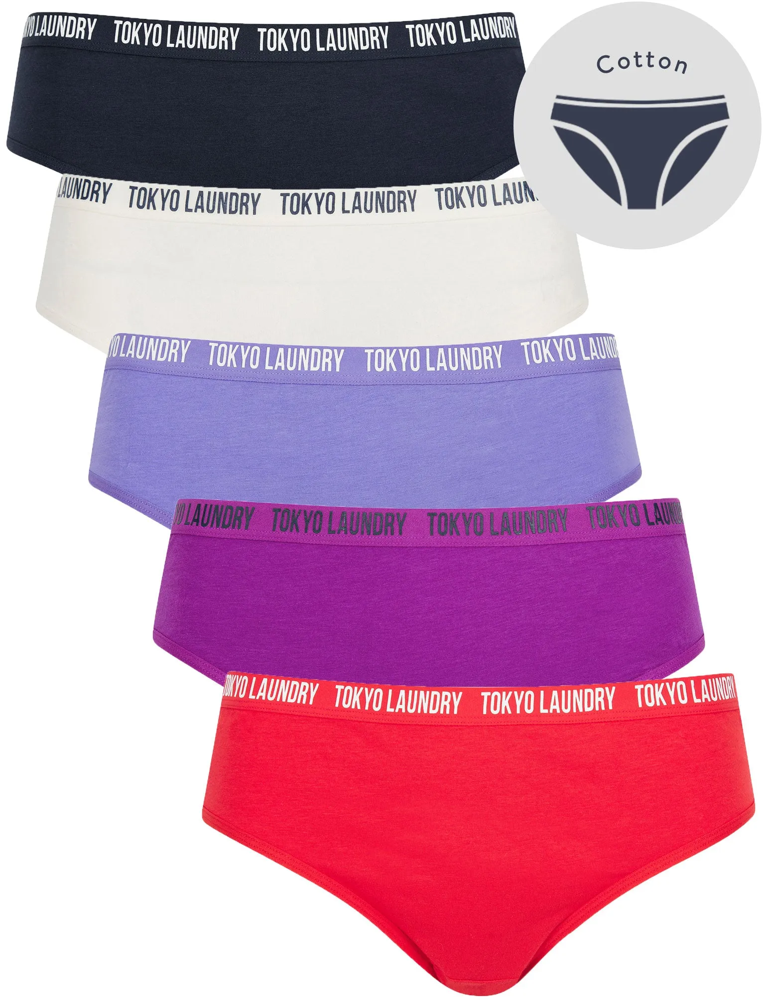 Melissa (5 Pack) Cotton Assorted Briefs in Mars Red / Purple Wine / Dahlia Purple / Jet Stream White / Navy Blazer - Tokyo Laundry sold by Tokyo Laundry