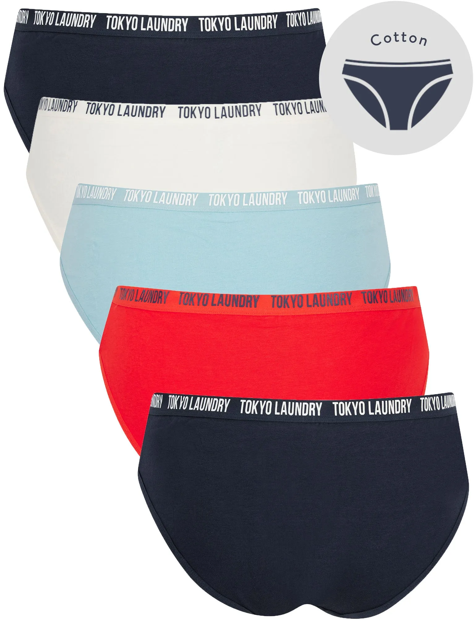 Zara (5 Pack) Cotton Assorted Briefs in Navy Blazer / Fiery Red / Forget-Me-Not Blue / Jet Stream White - Tokyo Laundry sold by Tokyo Laundry product image thumbnail 2