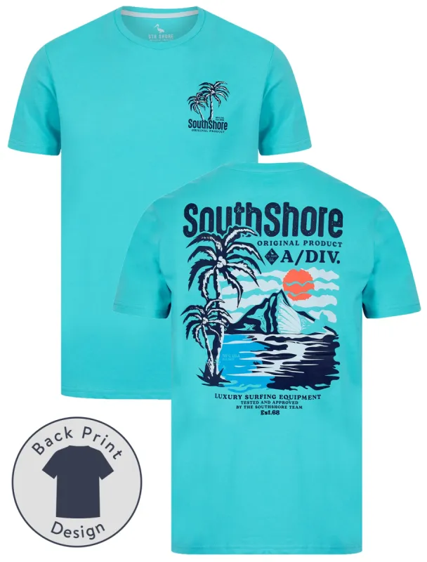 Bramley Reverse Print Motif Cotton Jersey T-Shirt in Blue Curacao - South Shore sold by Tokyo Laundry