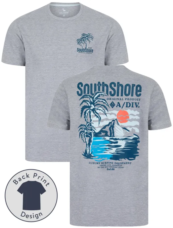 Bramley Reverse Print Motif Cotton Jersey T-Shirt in Light Grey Marl - South Shore sold by Tokyo Laundry