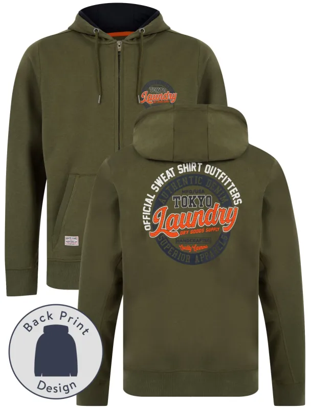 Baxter Reverse Print Brushback Fleece Zip Through Hoodie in Grape Leaf - Tokyo Laundry sold by Tokyo Laundry