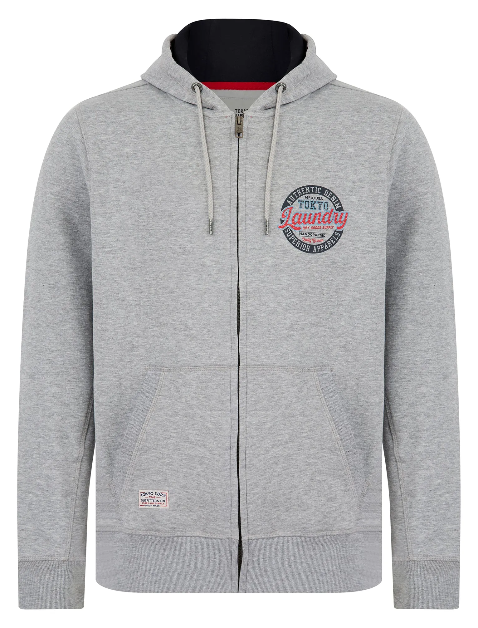 Baxter Reverse Print Brushback Fleece Zip Through Hoodie in Light Grey Marl - Tokyo Laundry sold by Tokyo Laundry product image thumbnail 2
