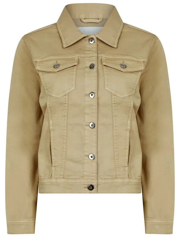 Feather Women's Stretch Cotton Denim Jacket in Taupe - Amara Reya sold by Tokyo Laundry