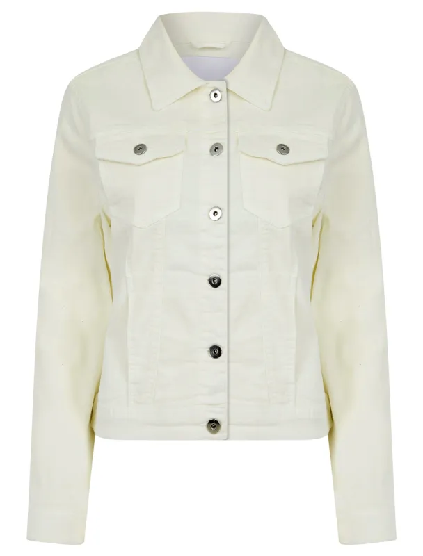 Feather Women's Stretch Cotton Denim Jacket in Cream - Amara Reya sold by Tokyo Laundry