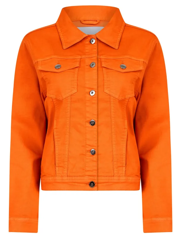 Feather Women's Stretch Cotton Denim Jacket in Celosia Orange - Amara Reya sold by Tokyo Laundry