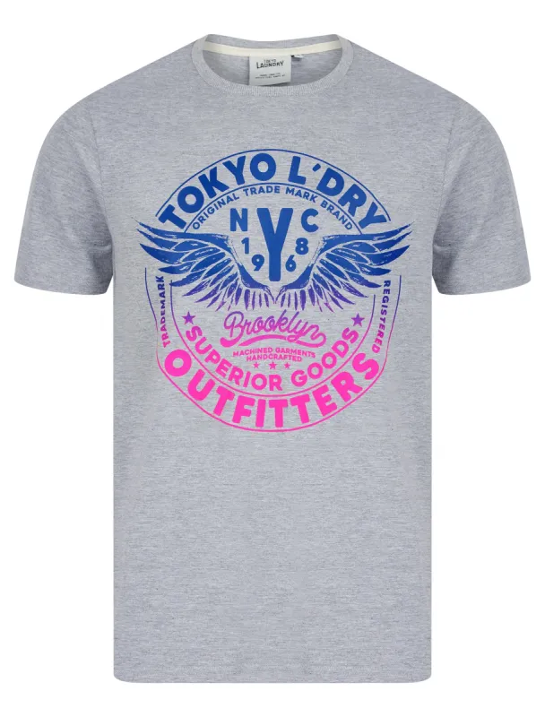 Manor Gradient Print Motif Cotton Jersey Crew Neck T-Shirt in Light Grey Marl - Tokyo Laundry sold by Tokyo Laundry