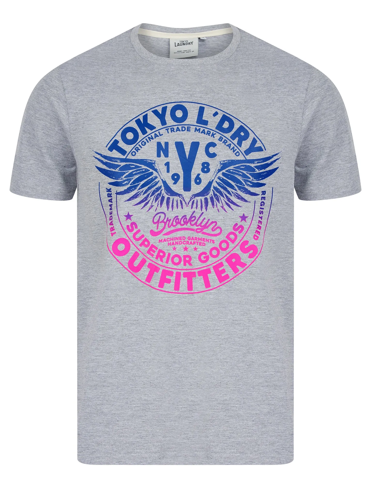 Manor Gradient Print Motif Cotton Jersey Crew Neck T-Shirt in Light Grey Marl - Tokyo Laundry sold by Tokyo Laundry