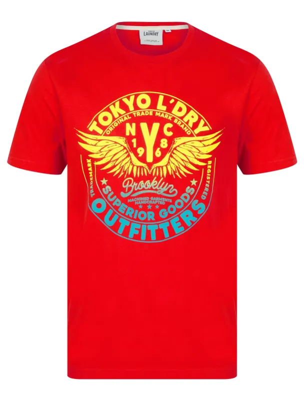 Manor Gradient Print Motif Cotton Jersey Crew Neck T-Shirt in Chinese Red - Tokyo Laundry sold by Tokyo Laundry