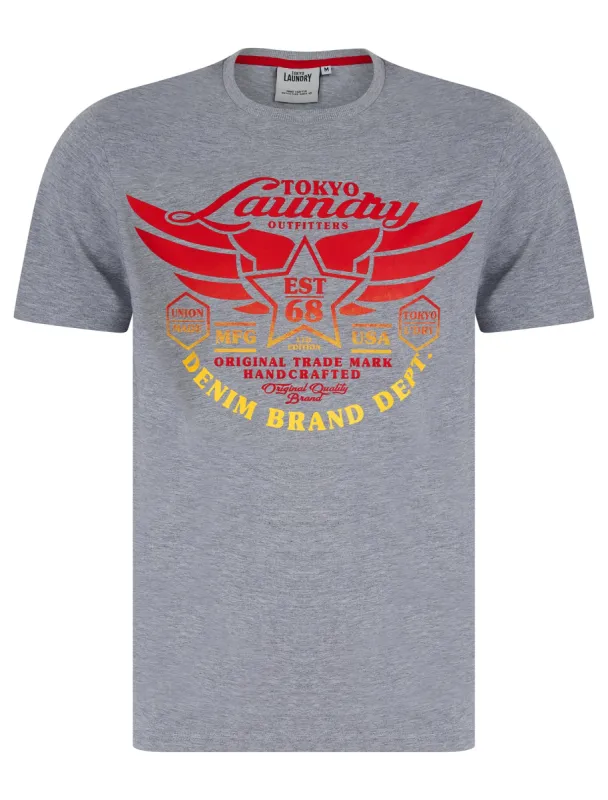 Westwood Gradient Print Motif Cotton Jersey Crew Neck T-Shirt in Light Grey Marl - Tokyo Laundry sold by Tokyo Laundry