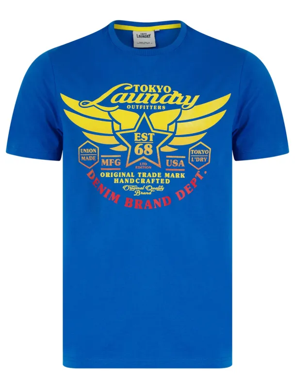 Westwood Gradient Print Motif Cotton Jersey Crew Neck T-Shirt in Victoria Blue - Tokyo Laundry sold by Tokyo Laundry