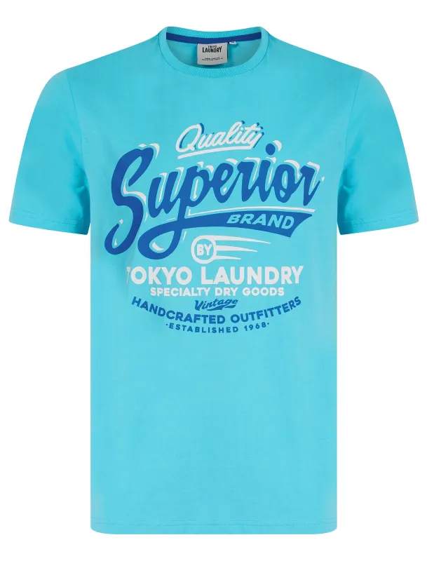 Argyle Vintage Retro Motif Cotton Jersey T-Shirt in Aquarius Blue - Tokyo Laundry sold by Tokyo Laundry
