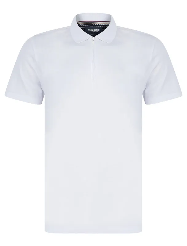 Wells Cotton Jersey Polo Shirt with Zip Fasten Collar in Bright White - Kensington Eastside sold by Tokyo Laundry