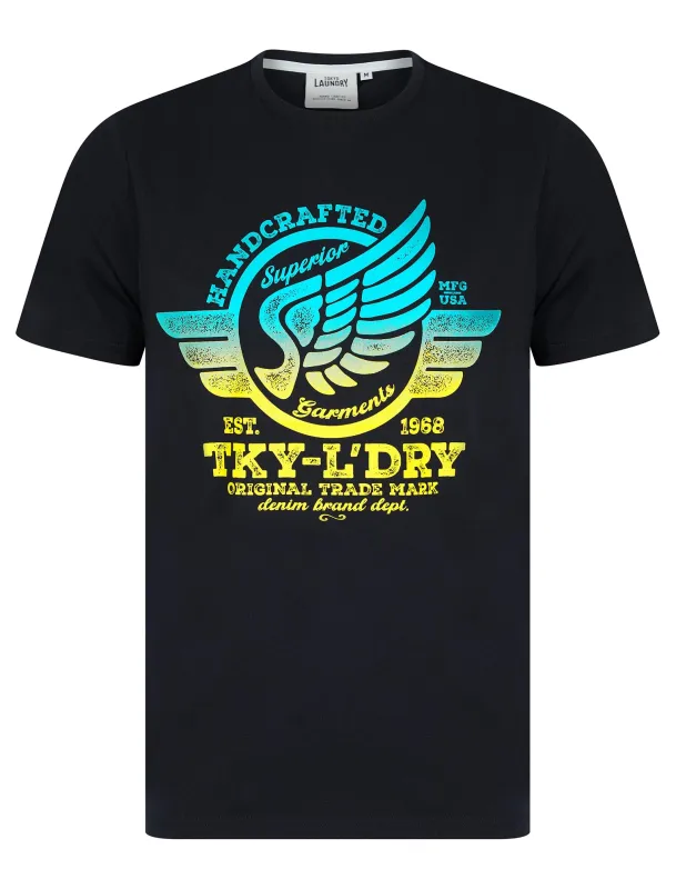 Debenham Gradient Ombre Vintage Retro Motif Cotton Jersey T-Shirt in Sky Captain Navy - Tokyo Laundry sold by Tokyo Laundry