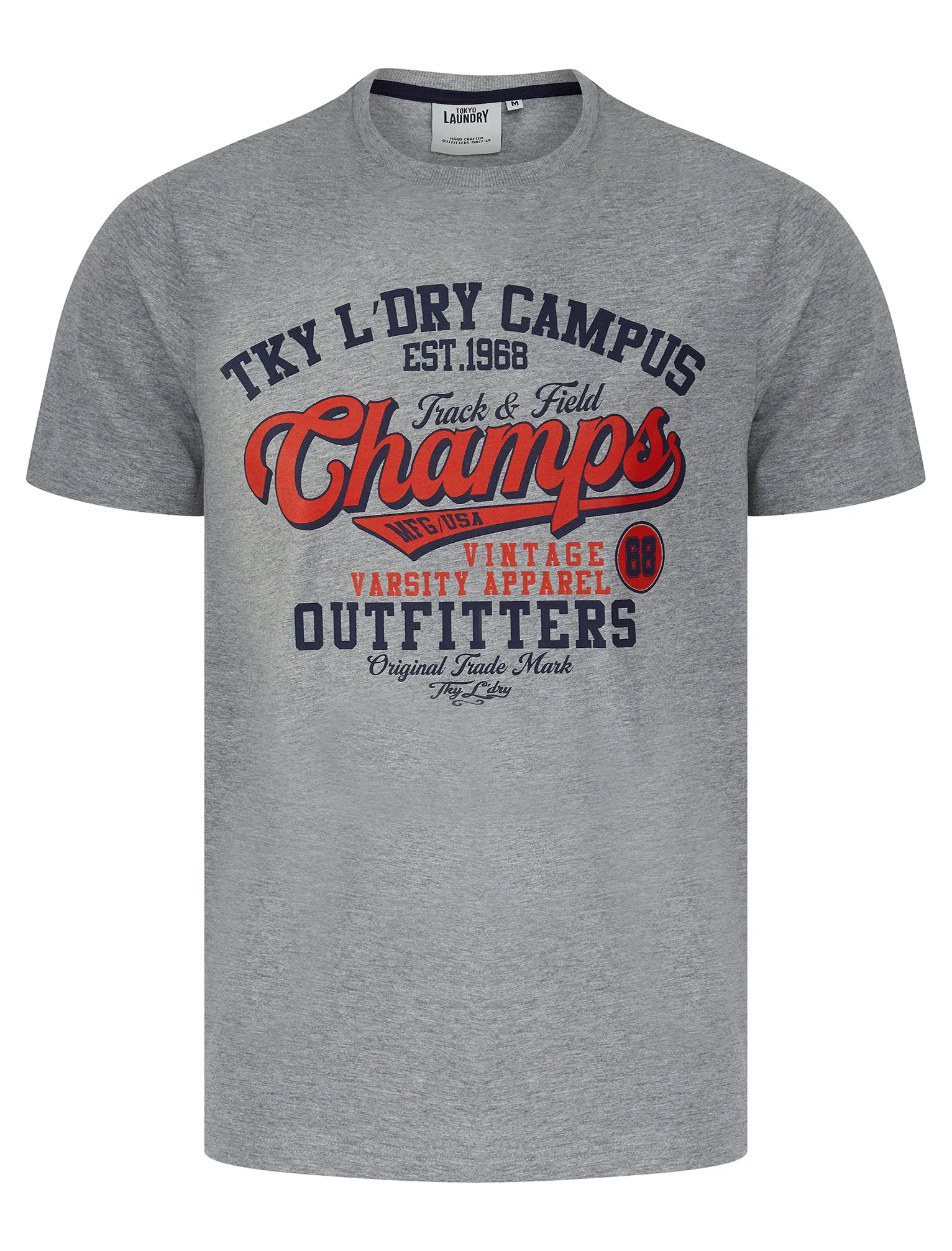 Barkway Vintage Retro Motif Cotton Jersey T-Shirt in Mid Grey Marl - Tokyo Laundry sold by Tokyo Laundry