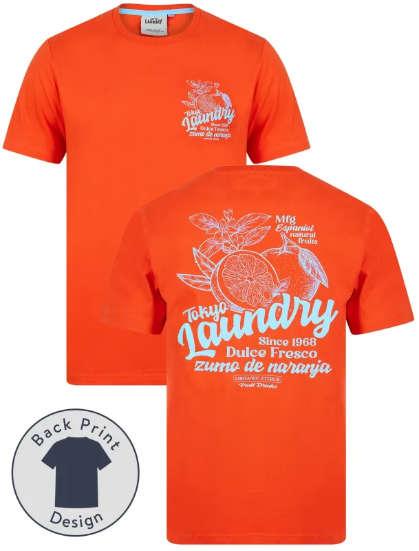 Arlington Vintage Retro Reverse Print Cotton Jersey T-Shirt in Tangerine Tango - Tokyo Laundry sold by Tokyo Laundry