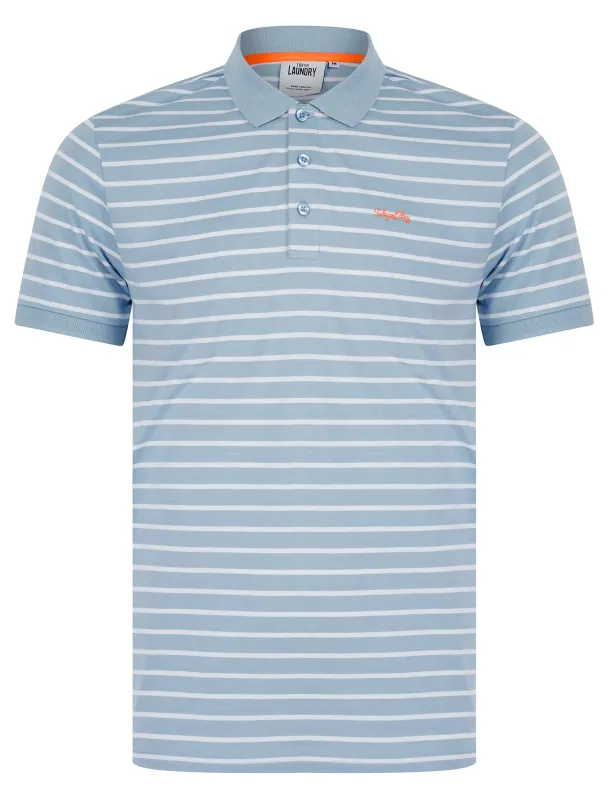 Tonic Yarn Dyed Stripe Jersey Cotton Polo Shirt in Forever Blue - Tokyo Laundry sold by Tokyo Laundry