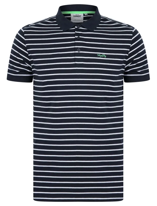 Tonic Yarn Dyed Stripe Jersey Cotton Polo Shirt in Black Iris Navy - Tokyo Laundry sold by Tokyo Laundry