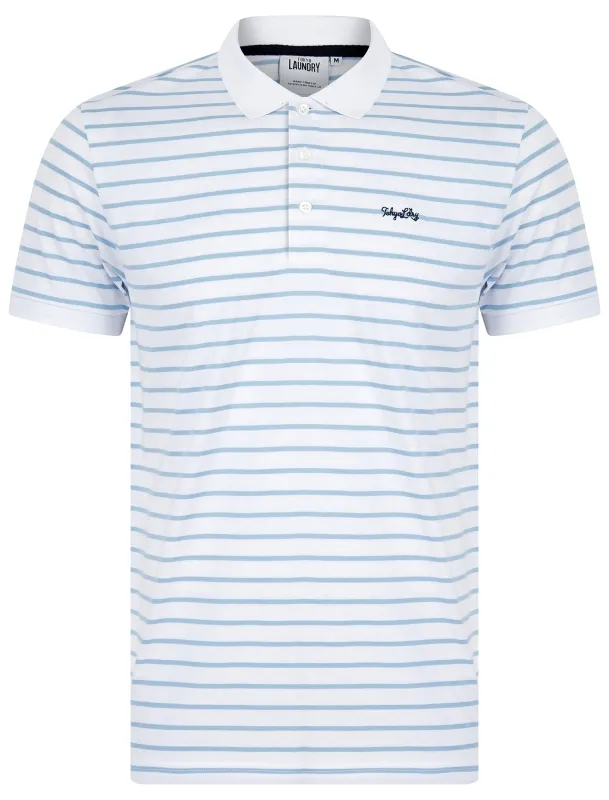 Tonic Yarn Dyed Stripe Jersey Cotton Polo Shirt in Optic White - Tokyo Laundry sold by Tokyo Laundry