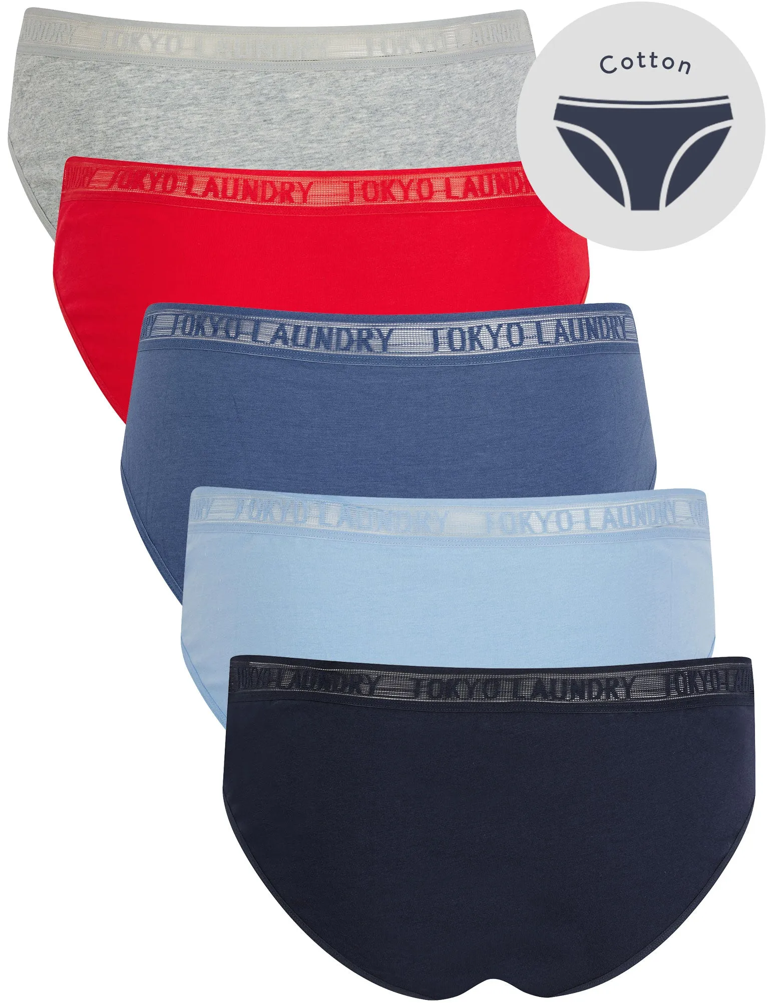 Ayla 3 (5 Pack) Cotton Assorted Briefs with Mesh Waistband in Peacoat / Hydrangea Blue / Gray Blue / Urban Red / Light Grey Marl - Tokyo Laundry sold by Tokyo Laundry product image thumbnail 2