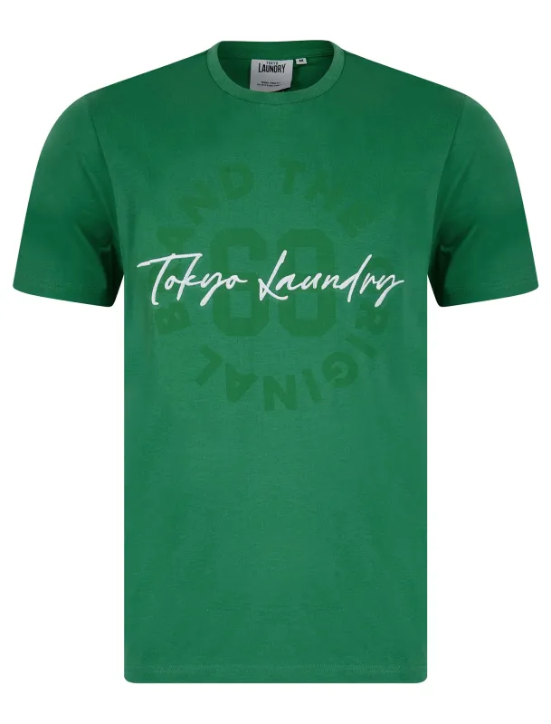 Carcle Embroidery & Print Motif Cotton Jersey T-Shirt in Fir Green - Tokyo Laundry sold by Tokyo Laundry