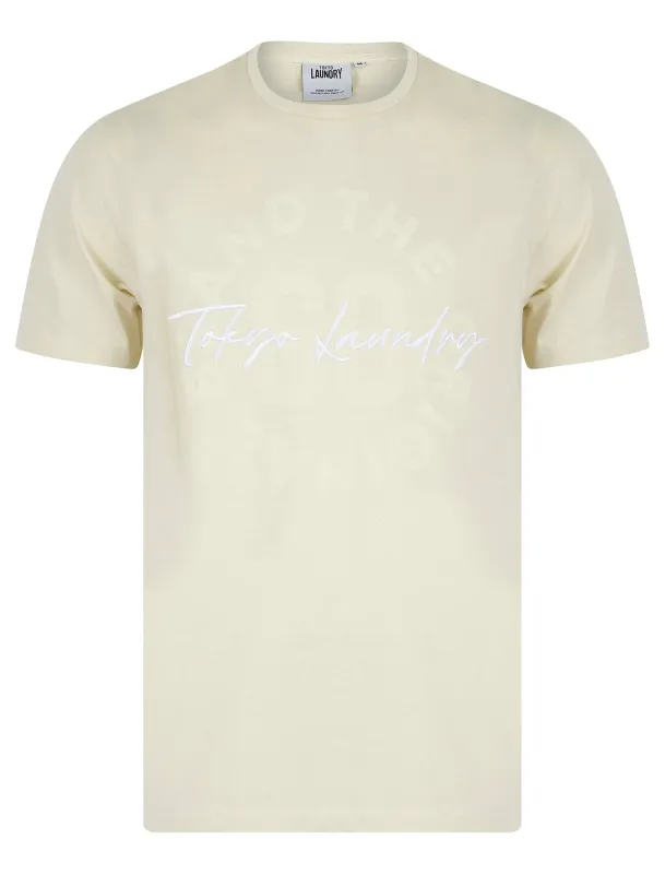 Carcle Embroidery & Print Motif Cotton Jersey T-Shirt in Summer Sand - Tokyo Laundry sold by Tokyo Laundry