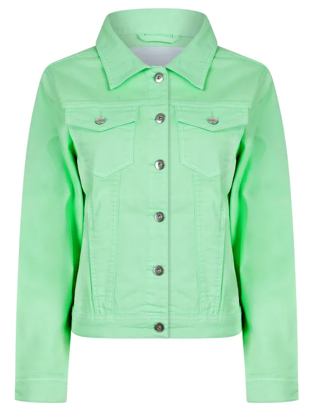 Feather Women's Stretch Cotton Denim Jacket in Bird's Egg Green - Amara Reya sold by Tokyo Laundry
