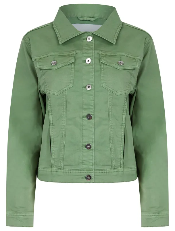 Feather Women's Stretch Cotton Denim Jacket in Green Bay - Amara Reya sold by Tokyo Laundry
