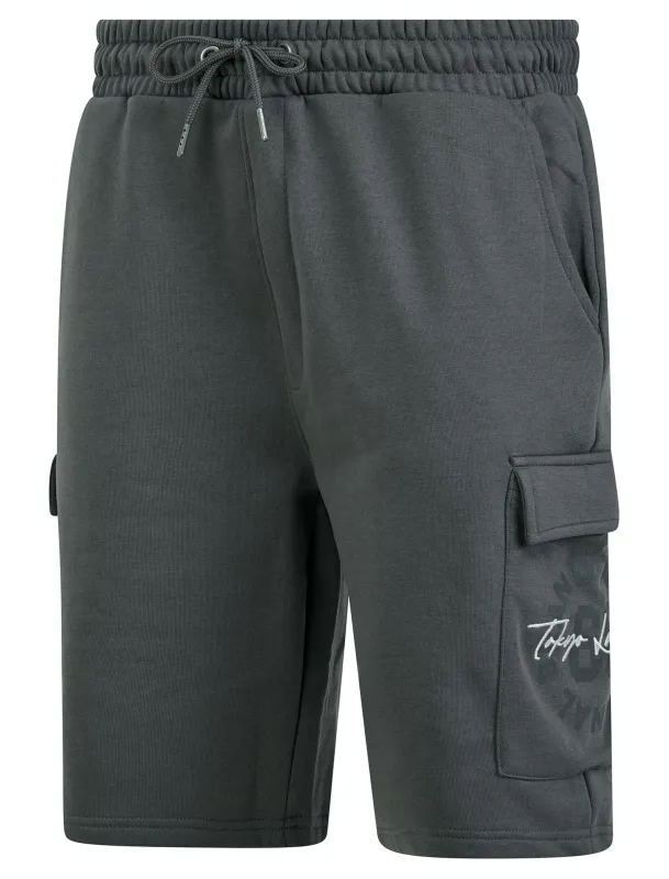 Carcle Multi-Pocket Brushback Fleece Jogger Cargo Shorts in Quiet Shade Grey - Tokyo Laundry sold by Tokyo Laundry