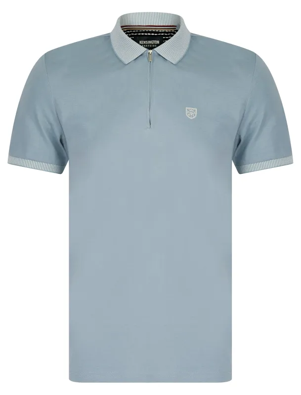 Yerwood Cotton Jersey Polo Shirt with Zip Fasten Collar in Soft Chambray - Kensington Eastside sold by Tokyo Laundry