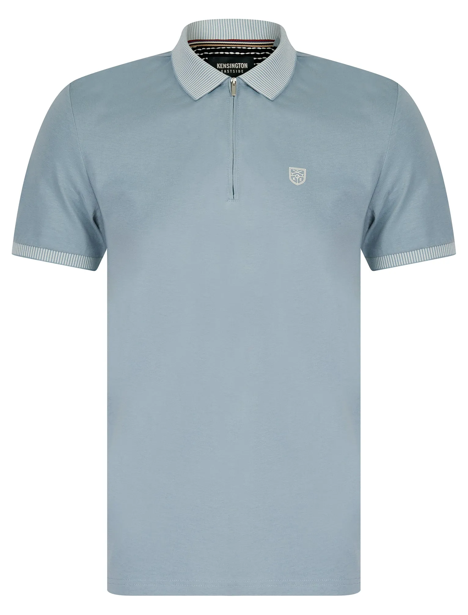 Yerwood Cotton Jersey Polo Shirt with Zip Fasten Collar in Soft Chambray - Kensington Eastside sold by Tokyo Laundry