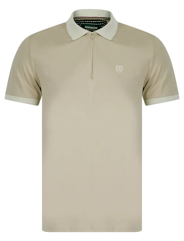 Yerwood Cotton Jersey Polo Shirt with Zip Fasten Collar in Silver Lining - Kensington Eastside sold by Tokyo Laundry
