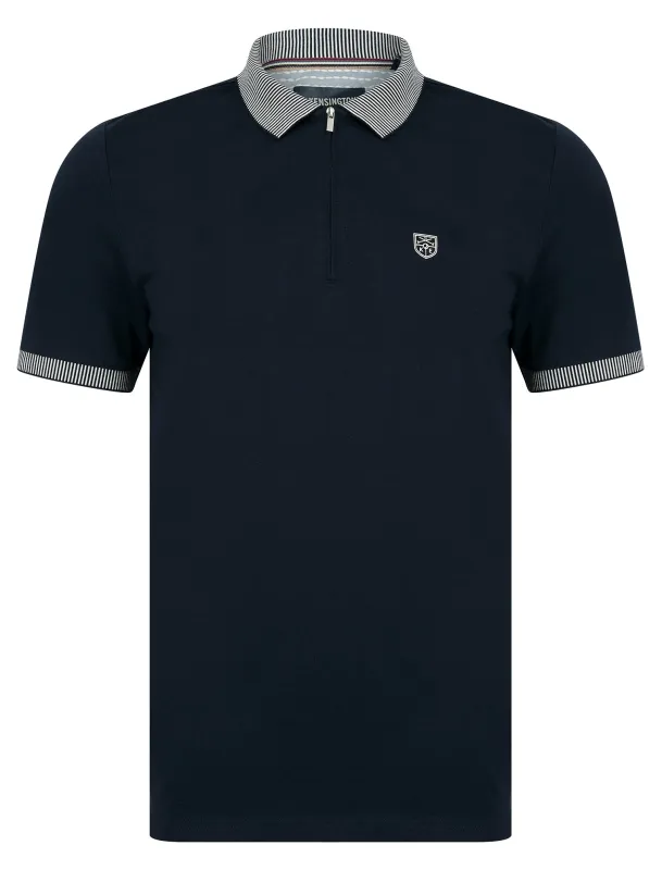 Yerwood Cotton Jersey Polo Shirt with Zip Fasten Collar in Sky Captain Navy - Kensington Eastside sold by Tokyo Laundry